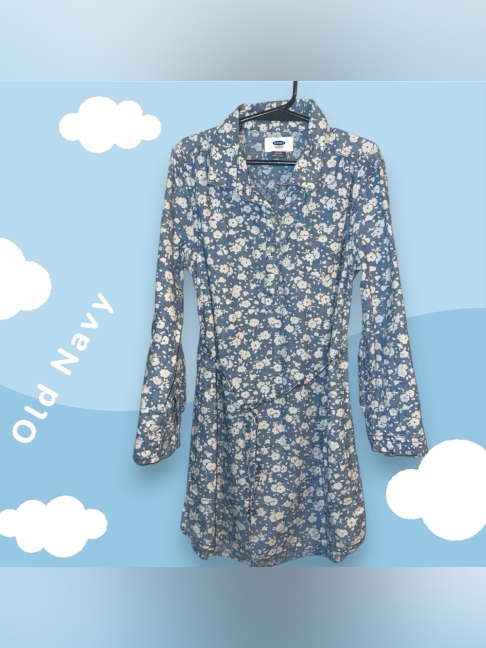 🌺Old Navy Blue Floral Button-Front Denim Dress